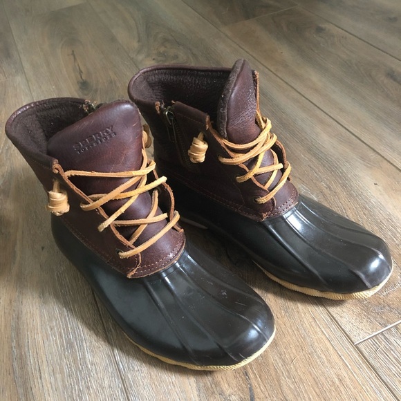 Sperry Women's Brown Duck Boots - Leather Waterproof Rubber - Side Zipper - Picture 12 of 12